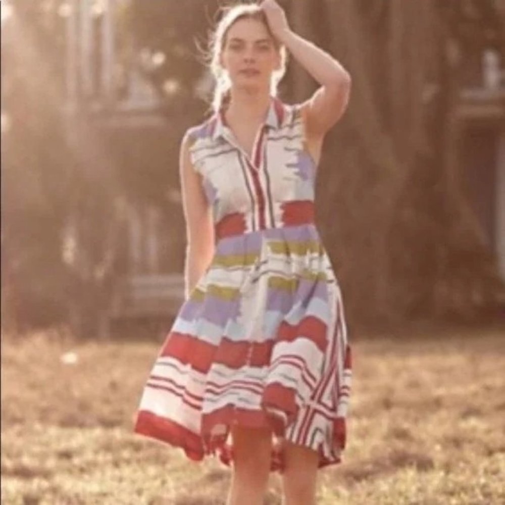 Floreat Anthropologie chromatic canvas shirt dress multi-color 4